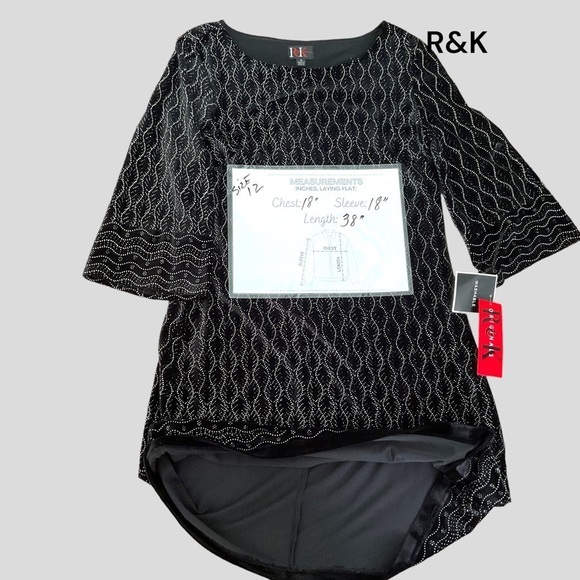 R & K Originals 3/4 Sleeve Black Dress Velvet Knit Evening Festive - Size 12 - Picture 6 of 7